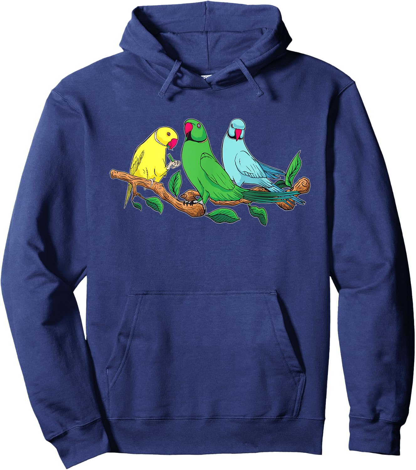 Three Indian Ringneck Parrots Ringnecked Parakeet Parrot Hoodie - Hoodie | Navy