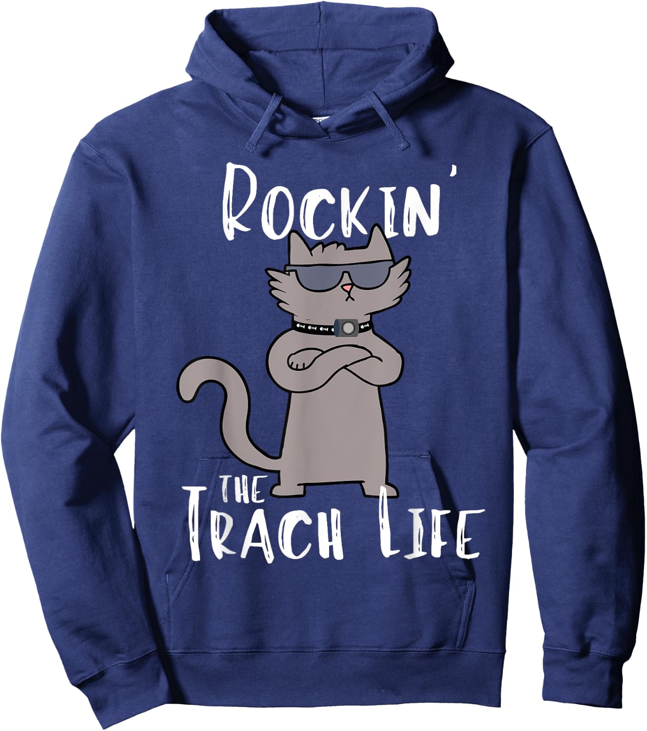 Rockin' the Trach Life Cool Cat Tracheostomy Awareness Hoodie - Hoodie | Navy