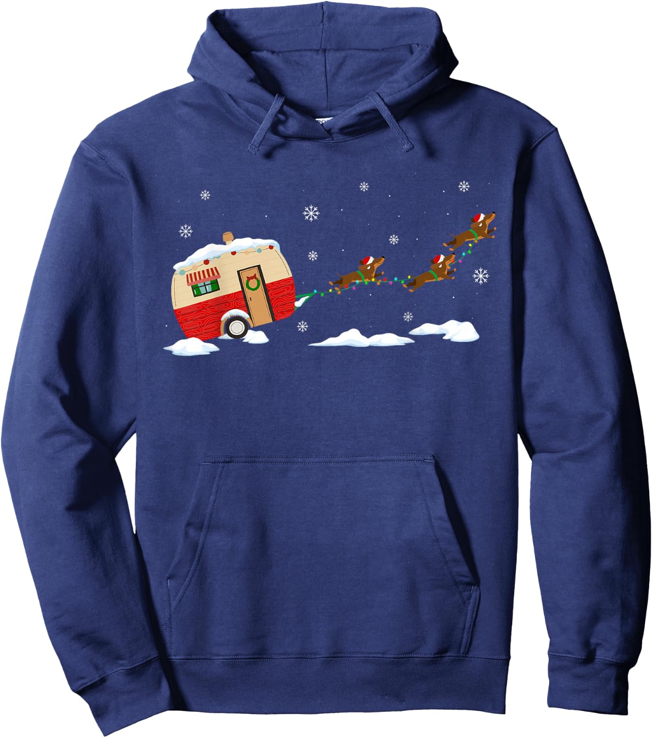Camper Van Santa Dachshund Dog Sleigh Funny Christmas Pet Women Kids Hoodie - Hoodie | Navy