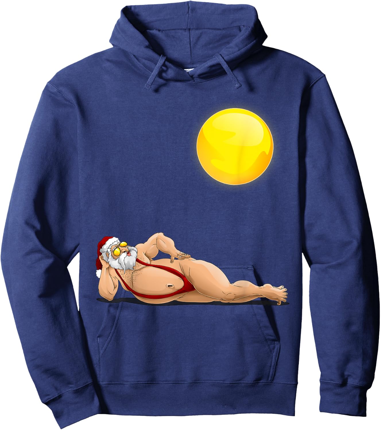 Funny Santa Sunbathing Red Mankini | Cool Beach Summer Gift Hoodie - Hoodie | Navy