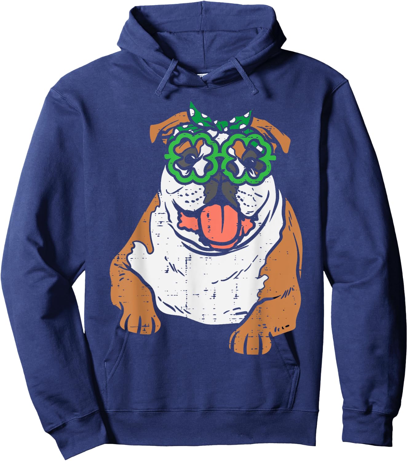 English Bulldog Shamrock Glasses St Patricks Day Dog Gift Women Kids Hoodie - Hoodie | Navy