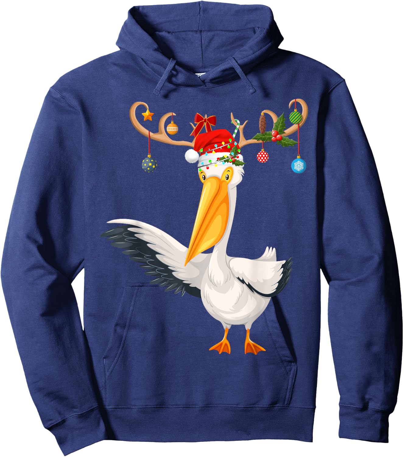 Pelican Bird Xmas Gift Reindeer Santa Hat Pelican Christmas Hoodie - Hoodie | Navy