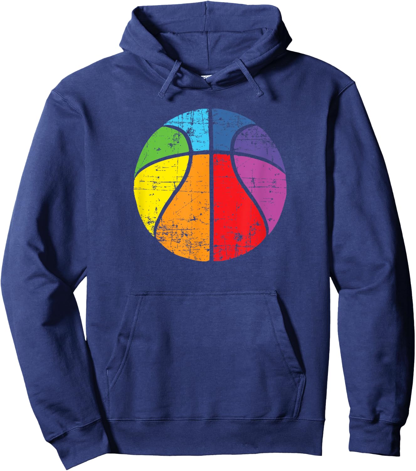 Rainbow Basketball Vintage Distressed Logo Hoodie - Hoodie | Navy