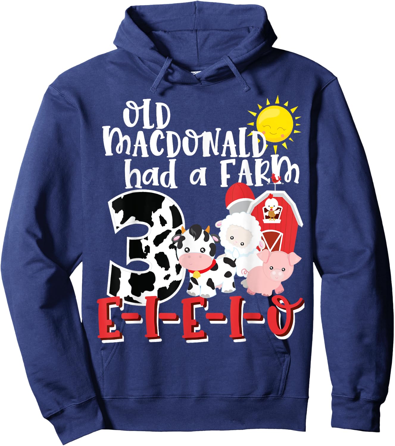 Old MacDonald Farm 3rd Birthday 3 Year Old Birthday Boy Girl Hoodie - Hoodie | Navy