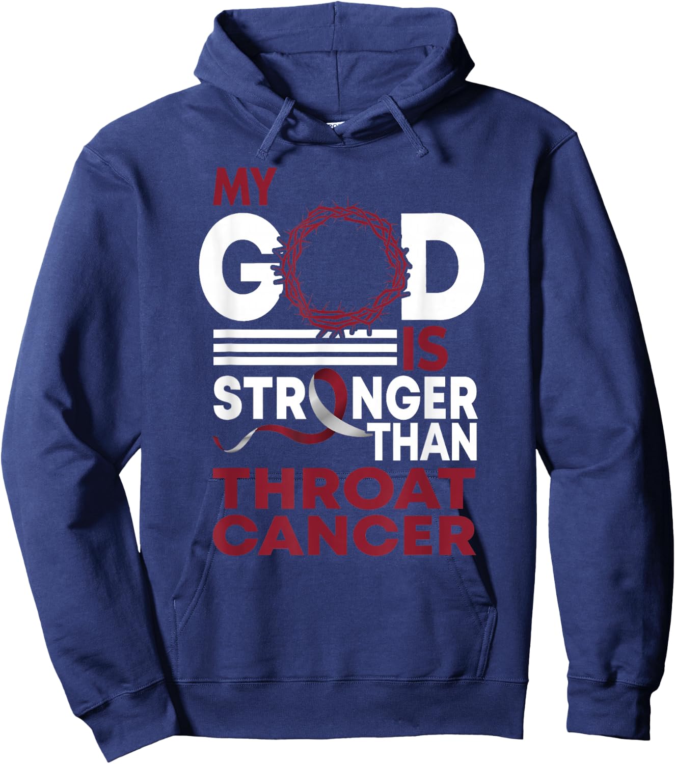 Faith My God Is Stronger Than Throat Cancer Awareness Ribbon Hoodie - Hoodie | Navy