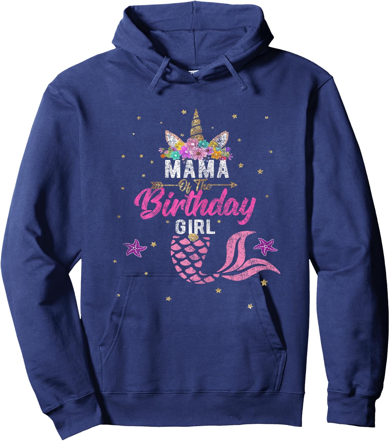 Mama of Birthday Girl Unicorn Shirt Mermaid Mom Gift Hoodie - Hoodie | Navy