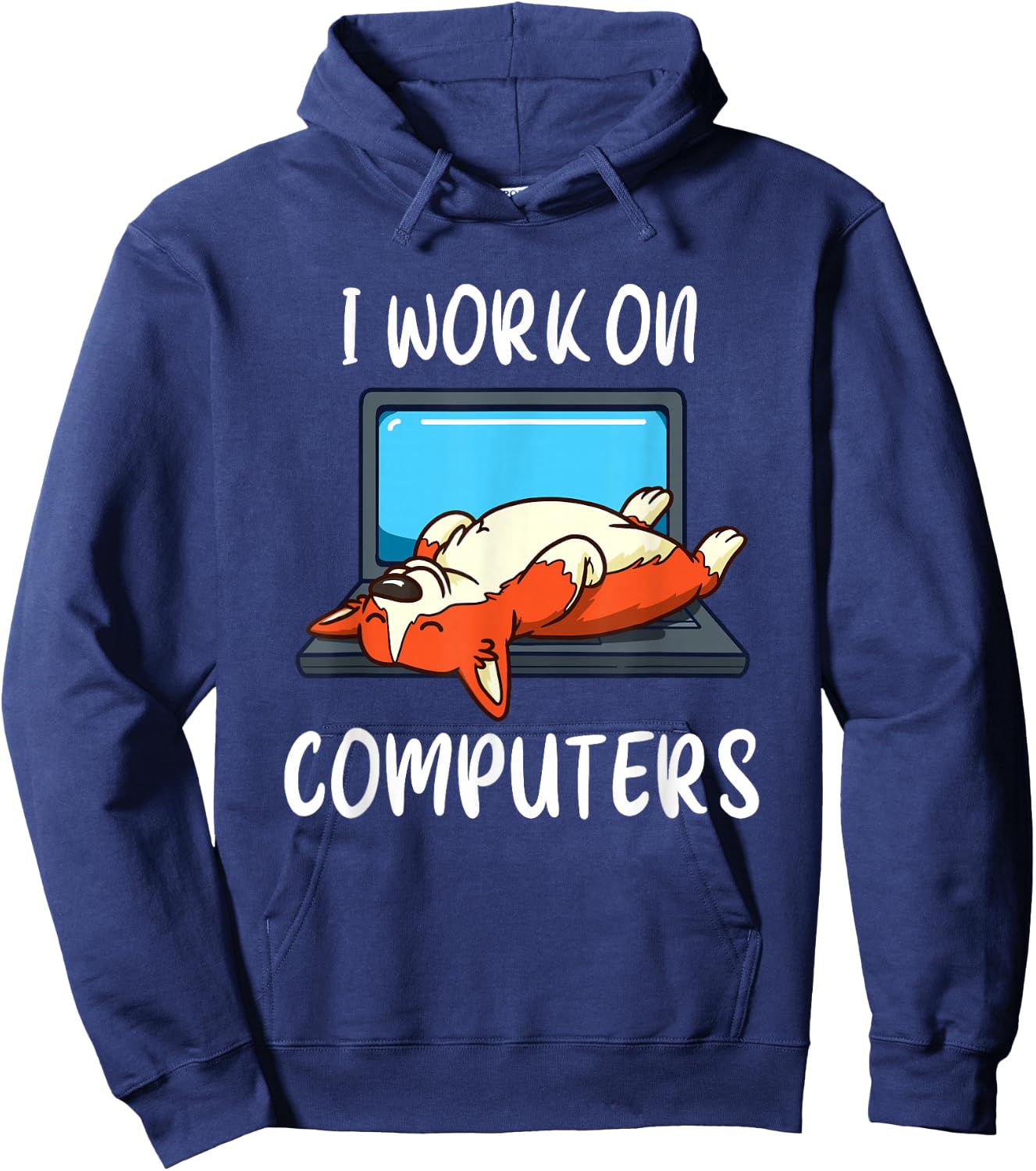 Funny Corgi Programmer Coding Shirt Work From Home Tech Gift Hoodie - Hoodie | Navy
