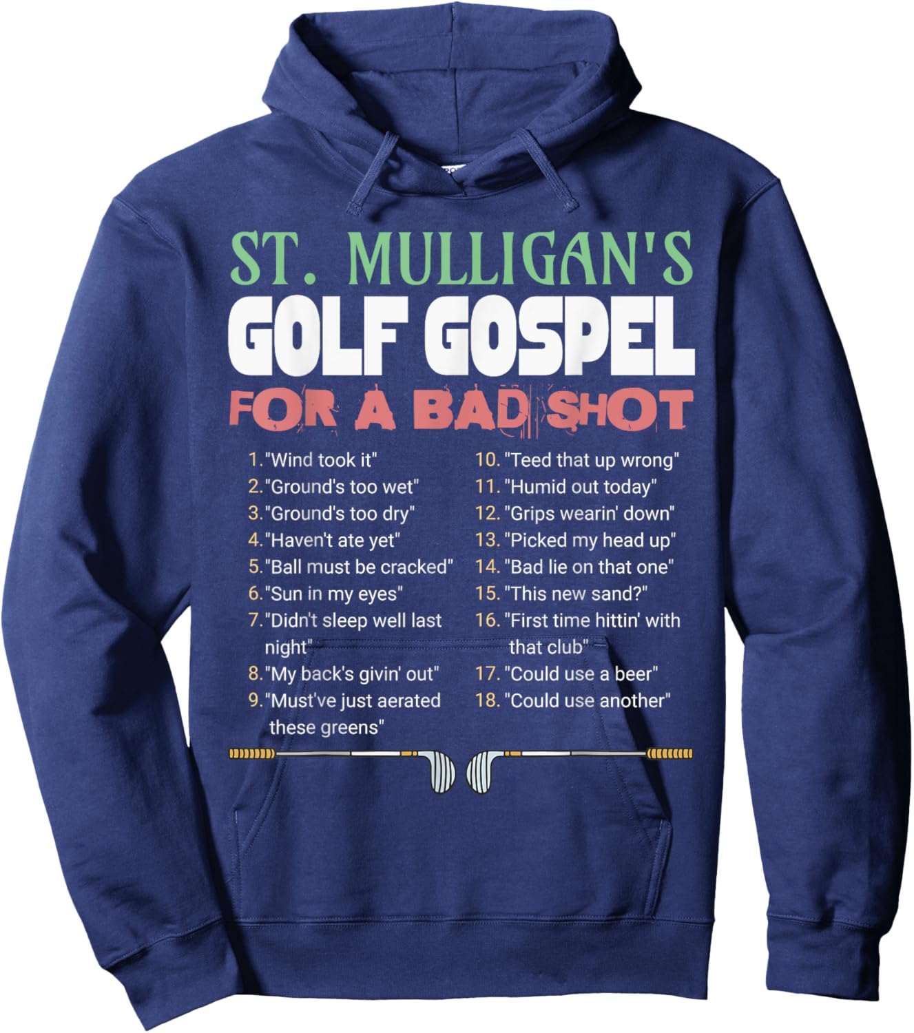 Funny Golf St.Mulligan's Excuses For a Bad Shot Funny Golfer Hoodie - Hoodie | Navy