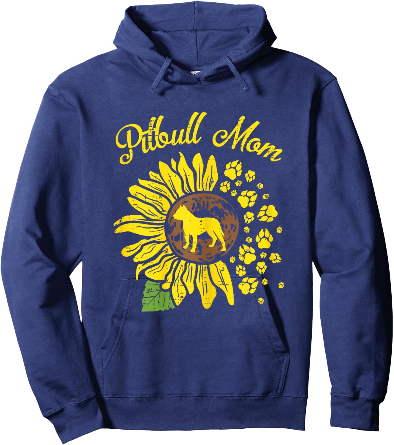 Pitbull Mom Sunflower Paw Pittie Dog Owner Mama Women Gift Hoodie - Hoodie | Navy