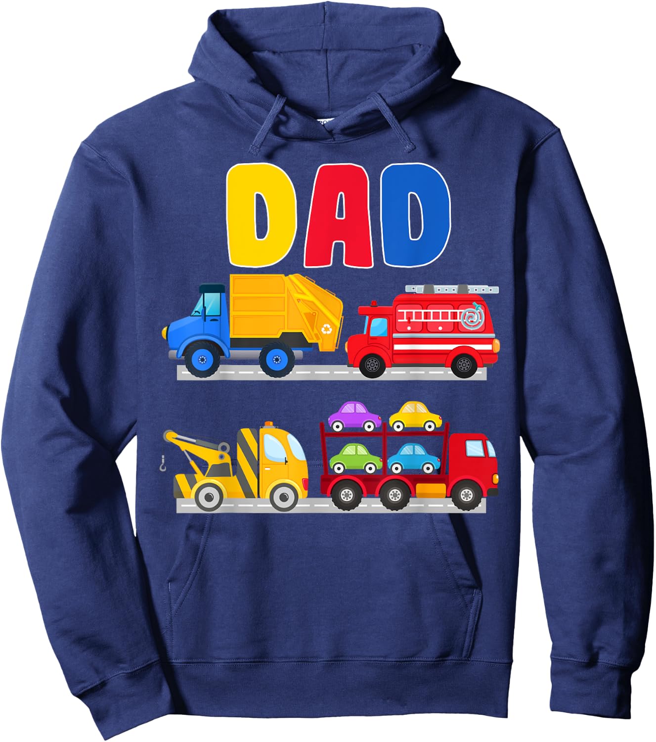 Dad of the Birthday Boy Transportation Vehicles Trucks Cars Hoodie - Hoodie | Navy