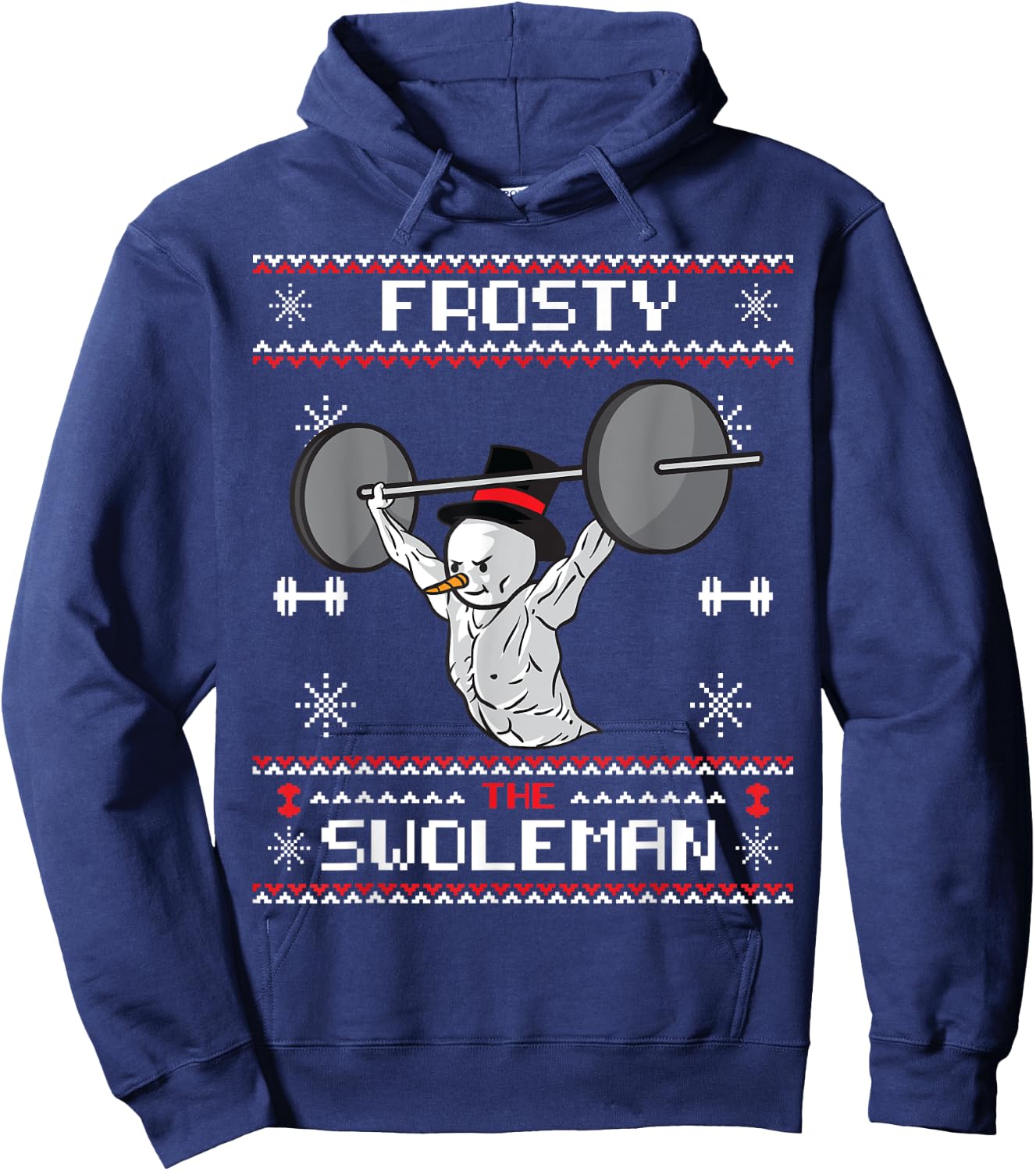 Frosty the Swoleman Ugly Christmas Sweater Funny Snowman Gym Hoodie - Hoodie | Navy