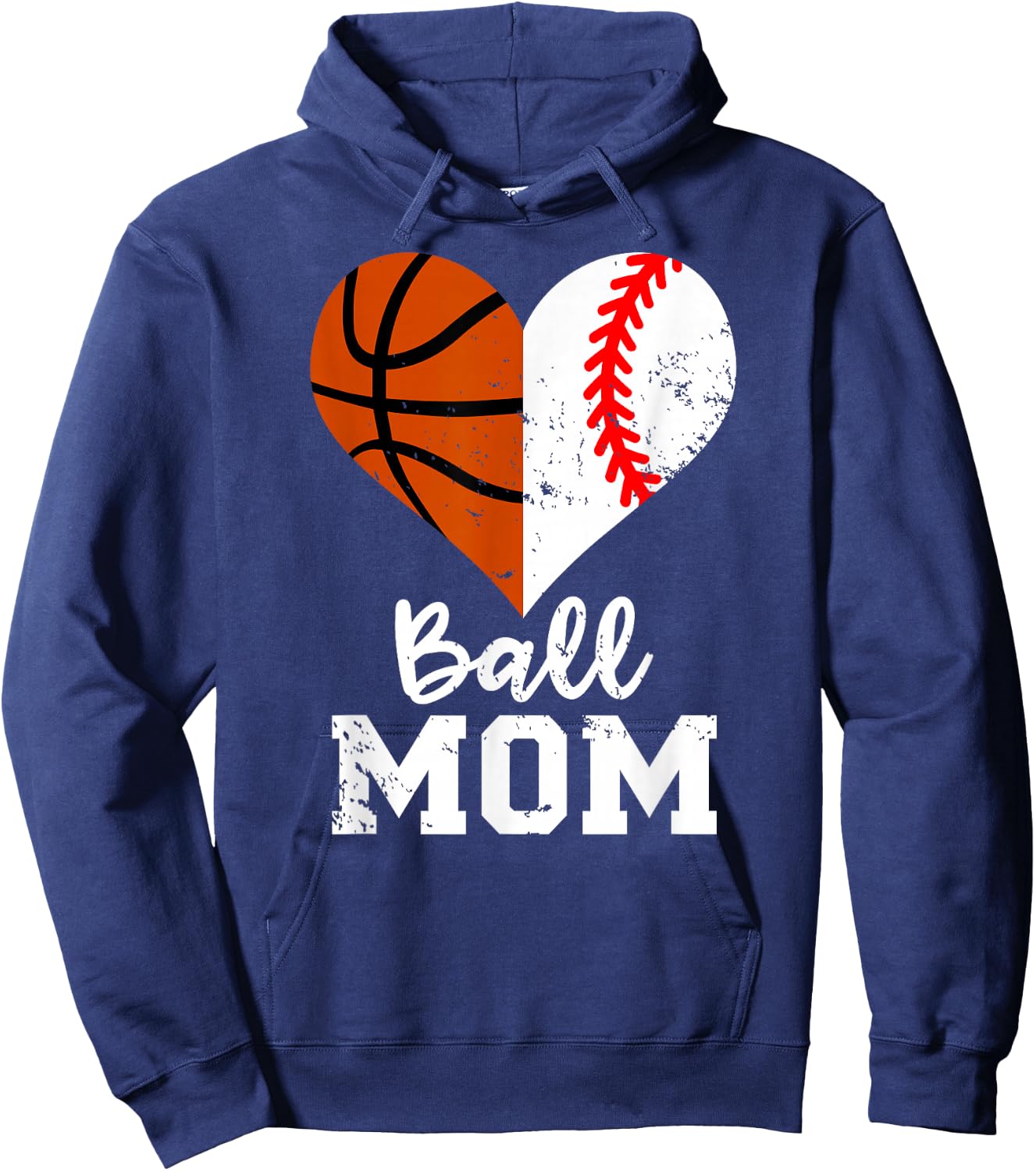 Ball Mom Heart Funny Baseball Basketball Mom Hoodie - Hoodie | Navy