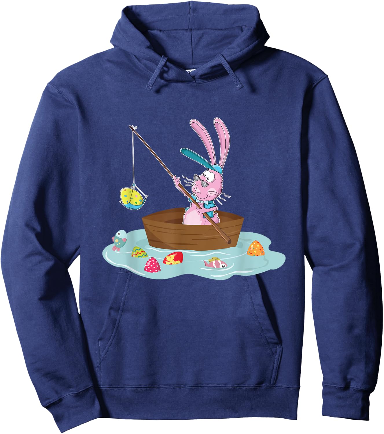 Funny Easter Bunny Fishing Egg Hunting - Easter Sunday Fun Hoodie - Hoodie | Navy