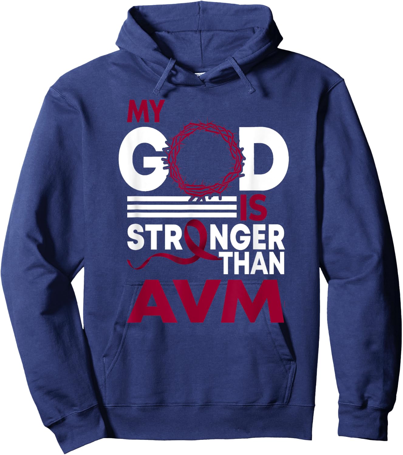 My God Is Stronger Than AVM Awareness Ribbon Hoodie - Hoodie | Navy