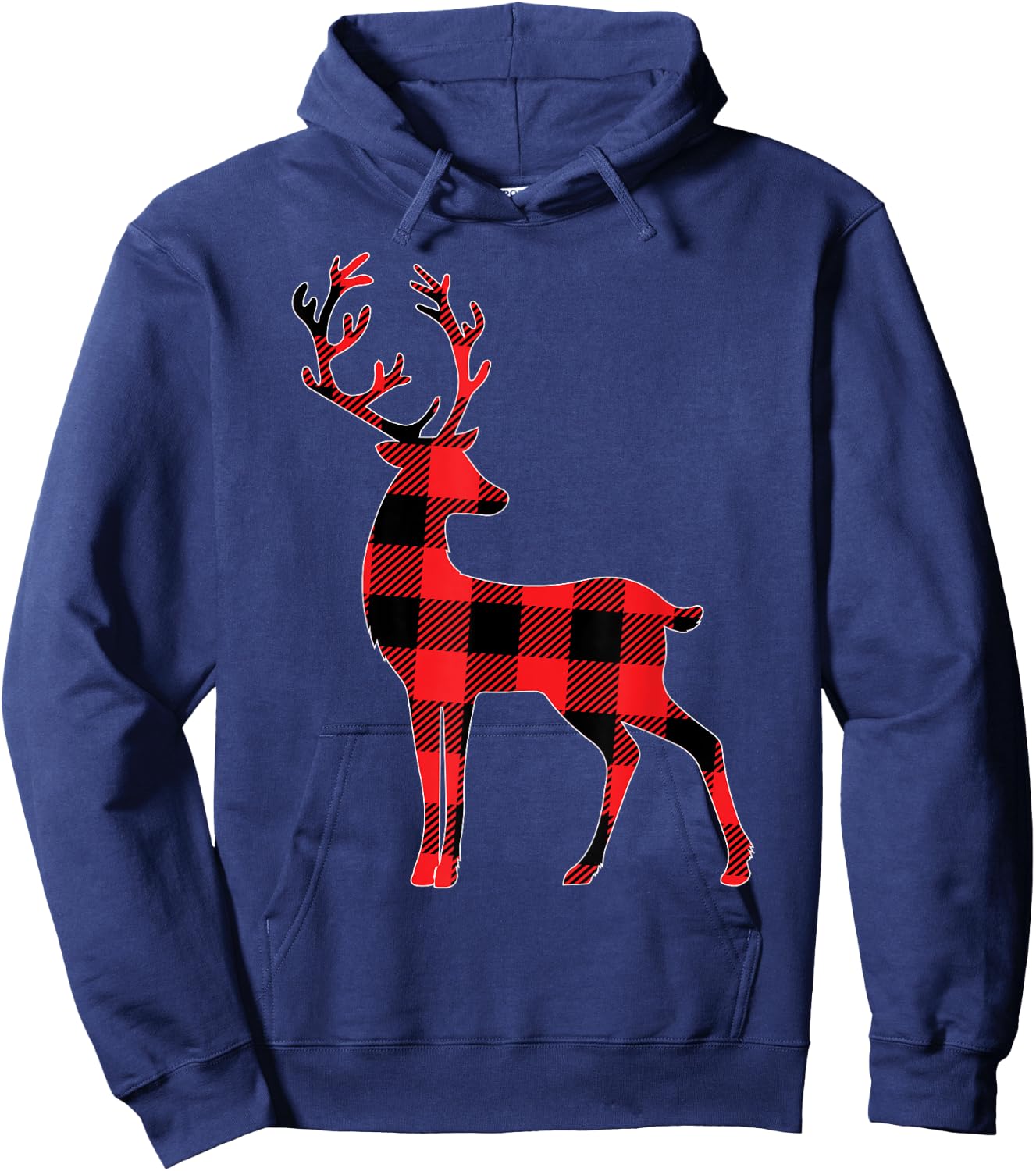 Red Plaid Reindeer Deer Christmas Buffalo Family Pajama Hoodie - Hoodie | Navy