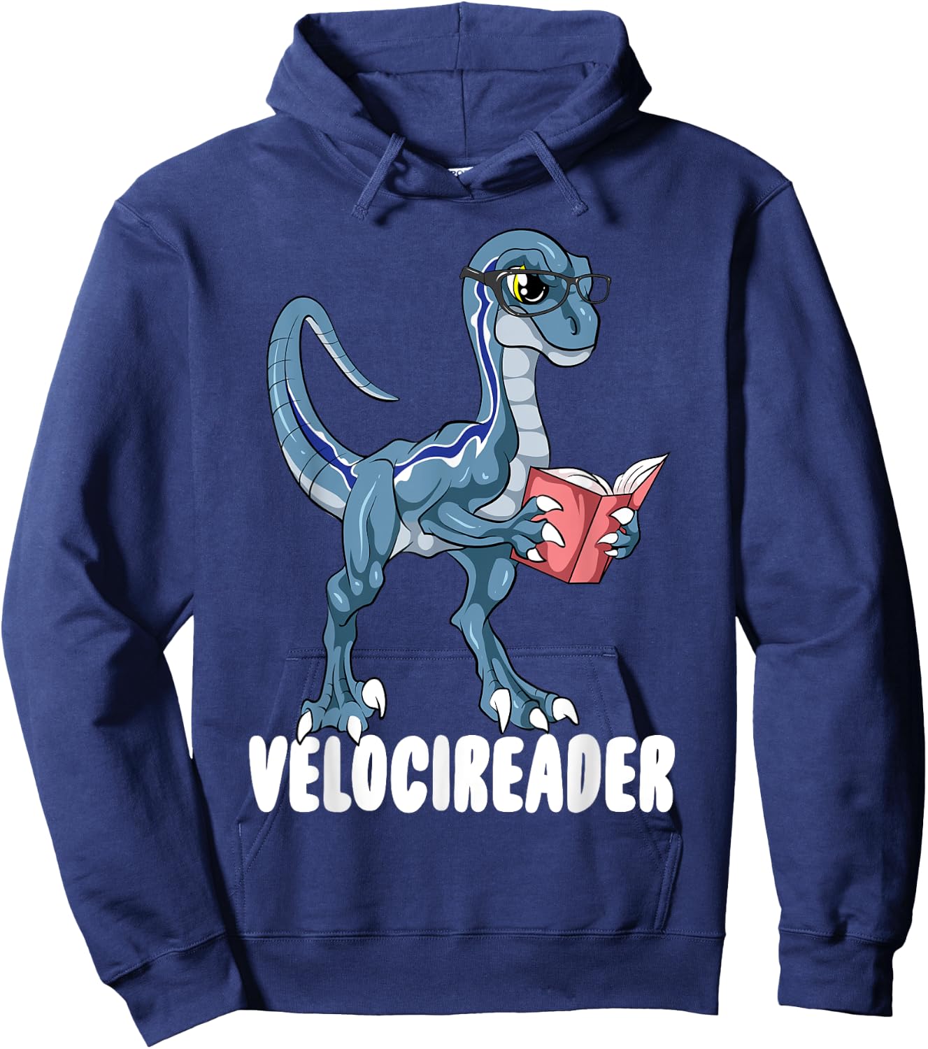 Velocireader Velociraptor Dinosaur Reading Book Lovers Hoodie - Hoodie | Navy