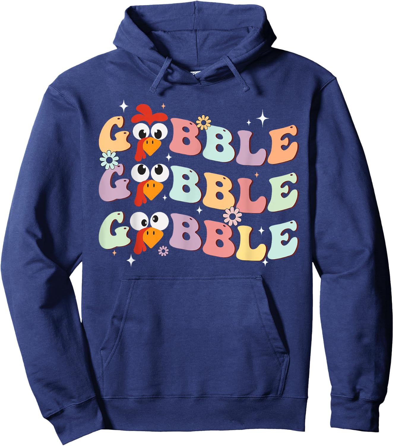 Men Groovy Retro Gobble Gobble Happy Thanksgiving Turkey Day Hoodie - Hoodie | Navy