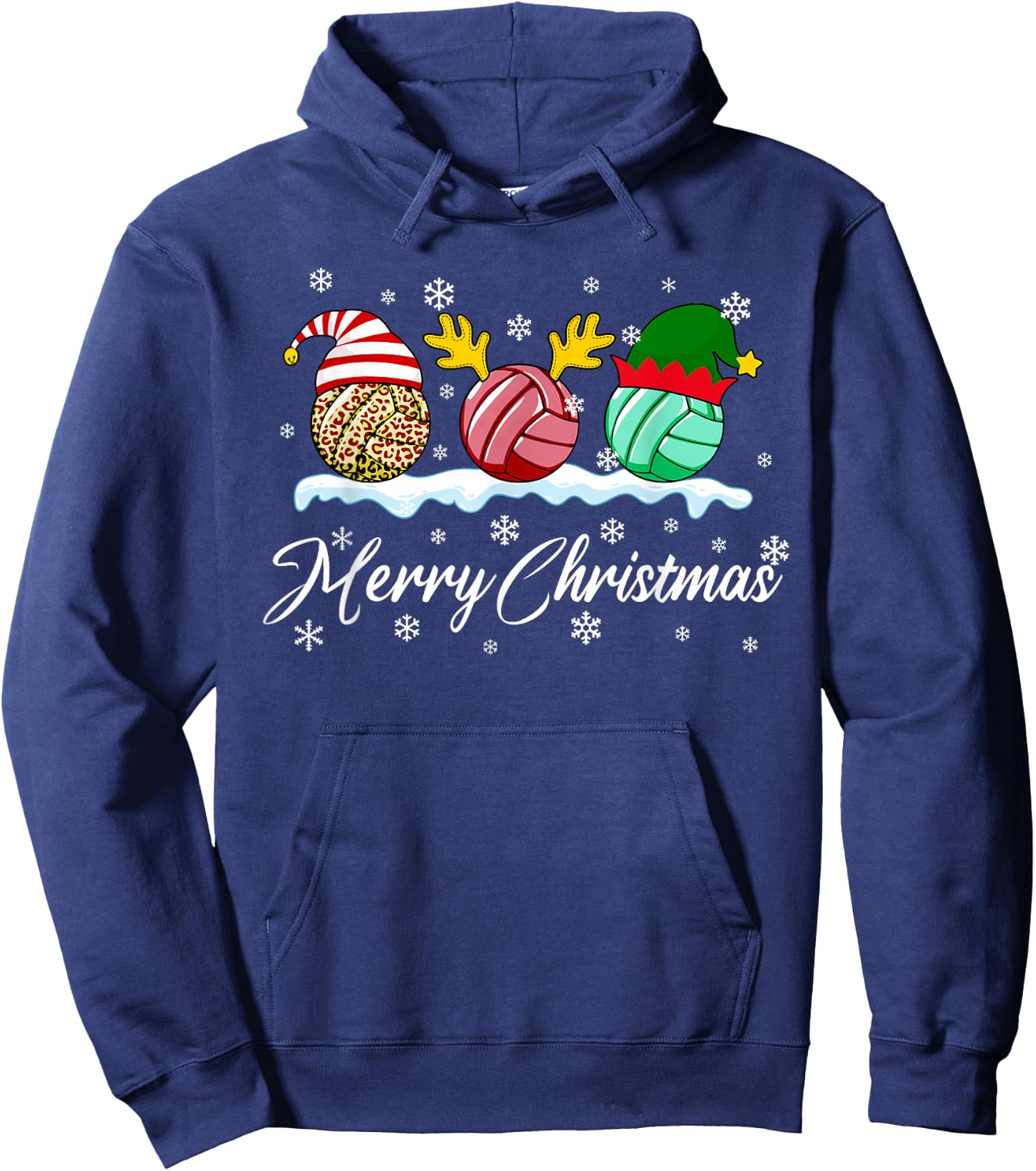Volleyball Balls Christmas Buffalo Plaid Santa Hat Reindeer Hoodie - Hoodie | Navy