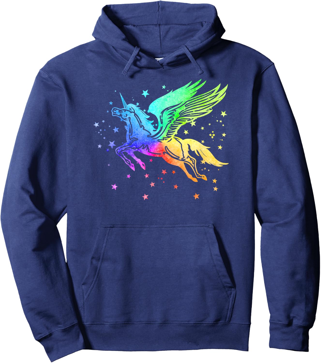 Unicorn Winged Pegasus Horse Rainbow Space Galaxy Stars Girl Hoodie - Hoodie | Navy
