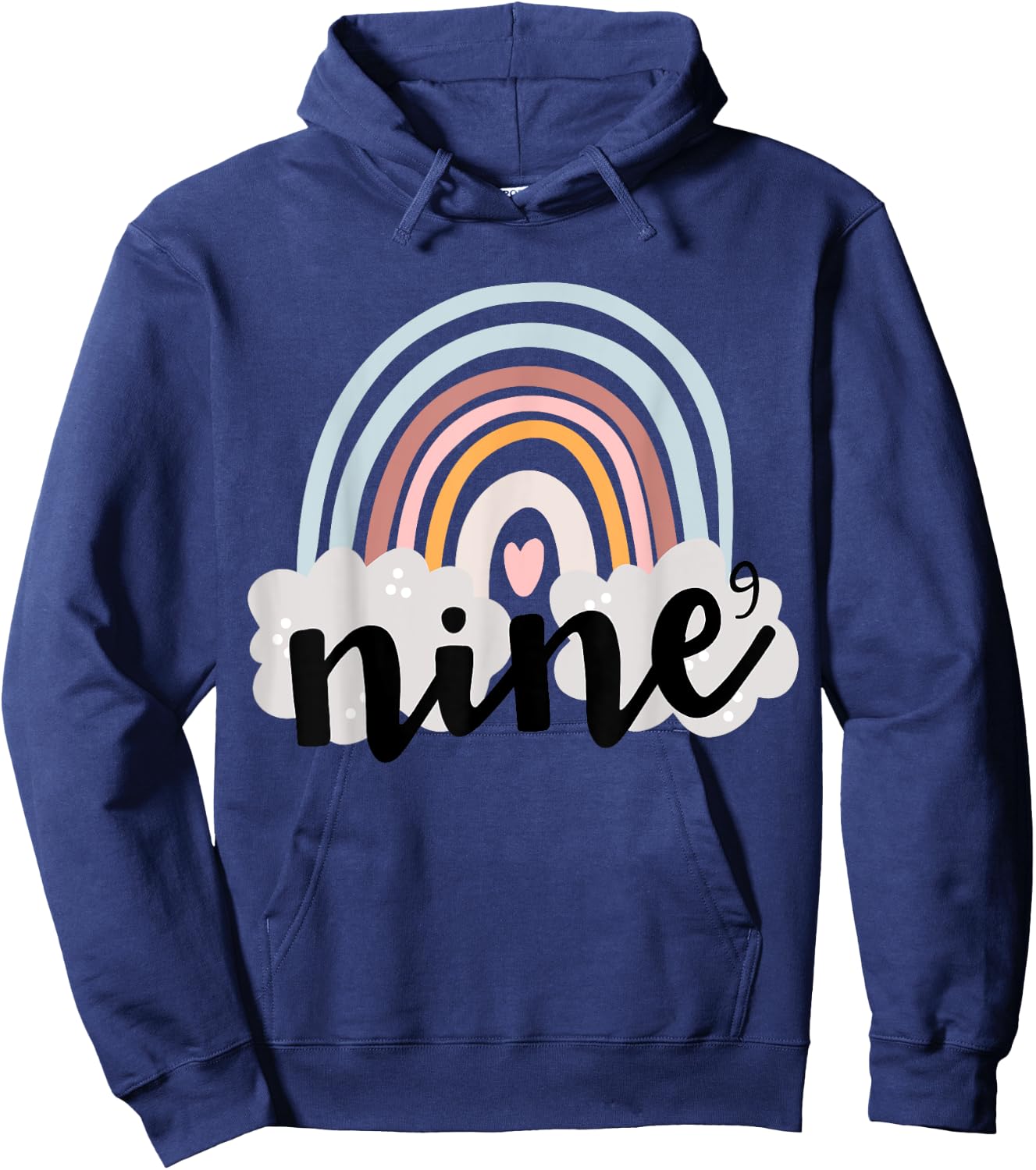 Nine Year Birthday Rainbow Party Boho Family 9 Year Old Hoodie - Hoodie | Navy