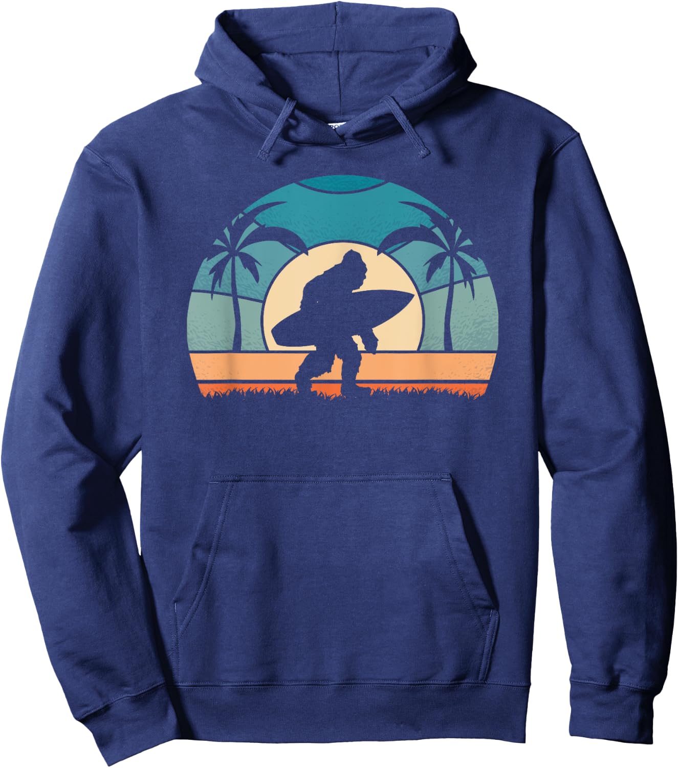 Bigfoot Surfer on the Beach Surfing Vintage Bigfoot Women Girls Kids Hoodie - Hoodie | Navy