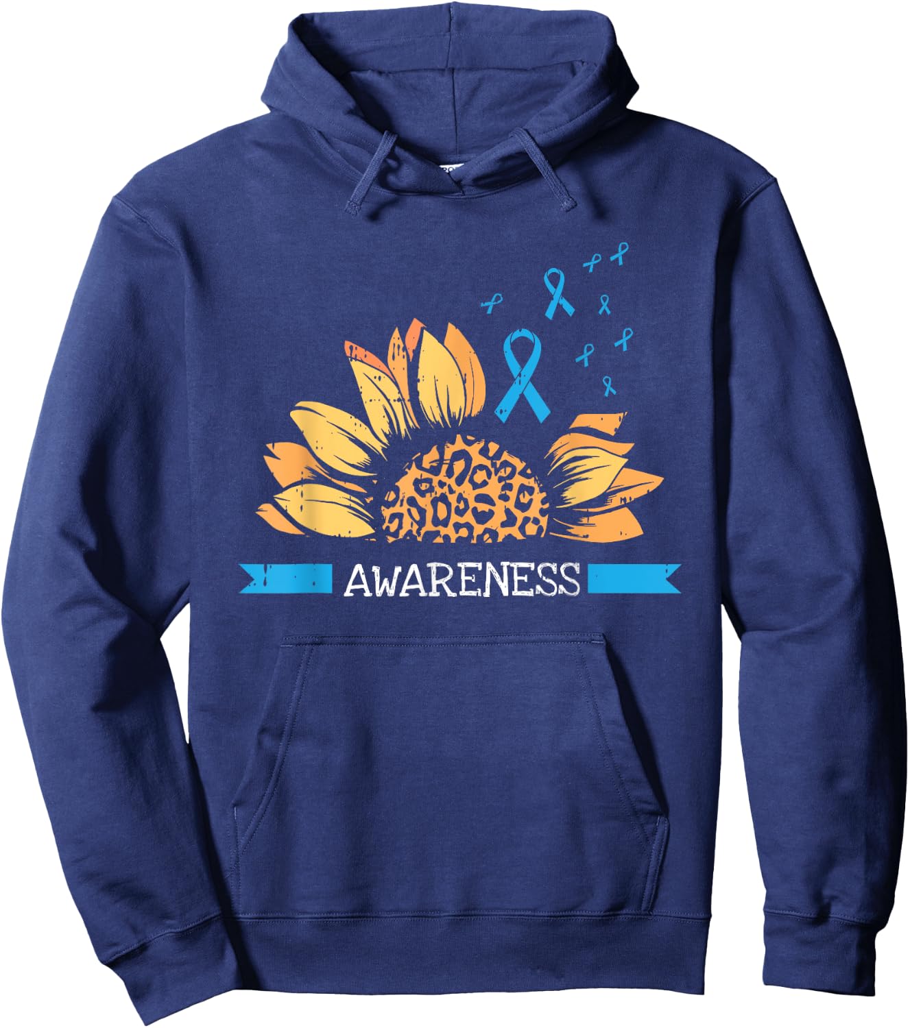Sunflower Blue Ribbon Prostate Colon Cancer Awareness Gifts Hoodie - Hoodie | Navy