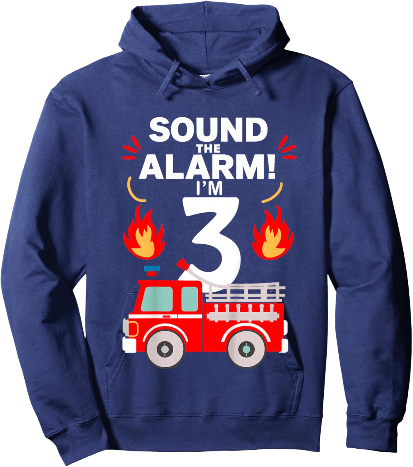 Kids 3rd Birthday Fire Truck 3 Year Old Birthday Boy Firefighter Hoodie - Hoodie | Navy