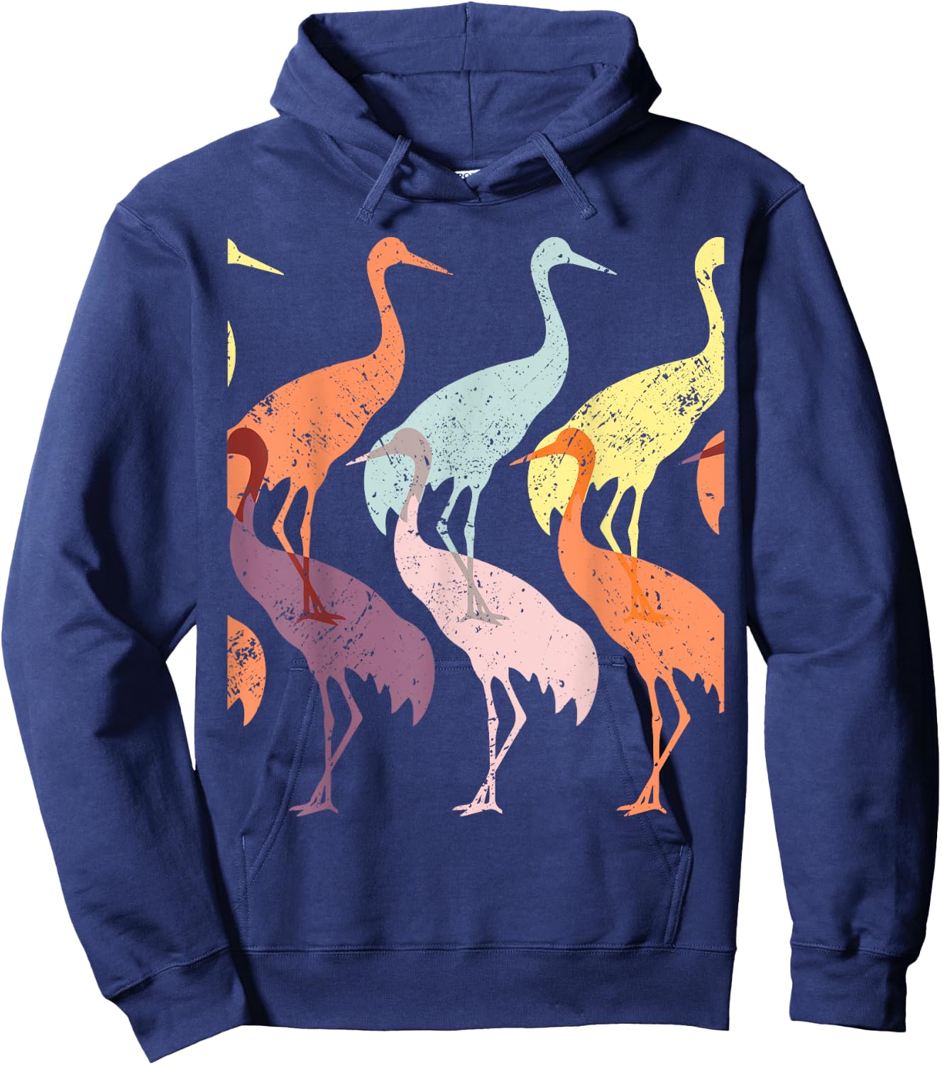 Sandhill Crane Bird Art 60s Style Minimal Hippy Birder Hoodie - Hoodie | Navy
