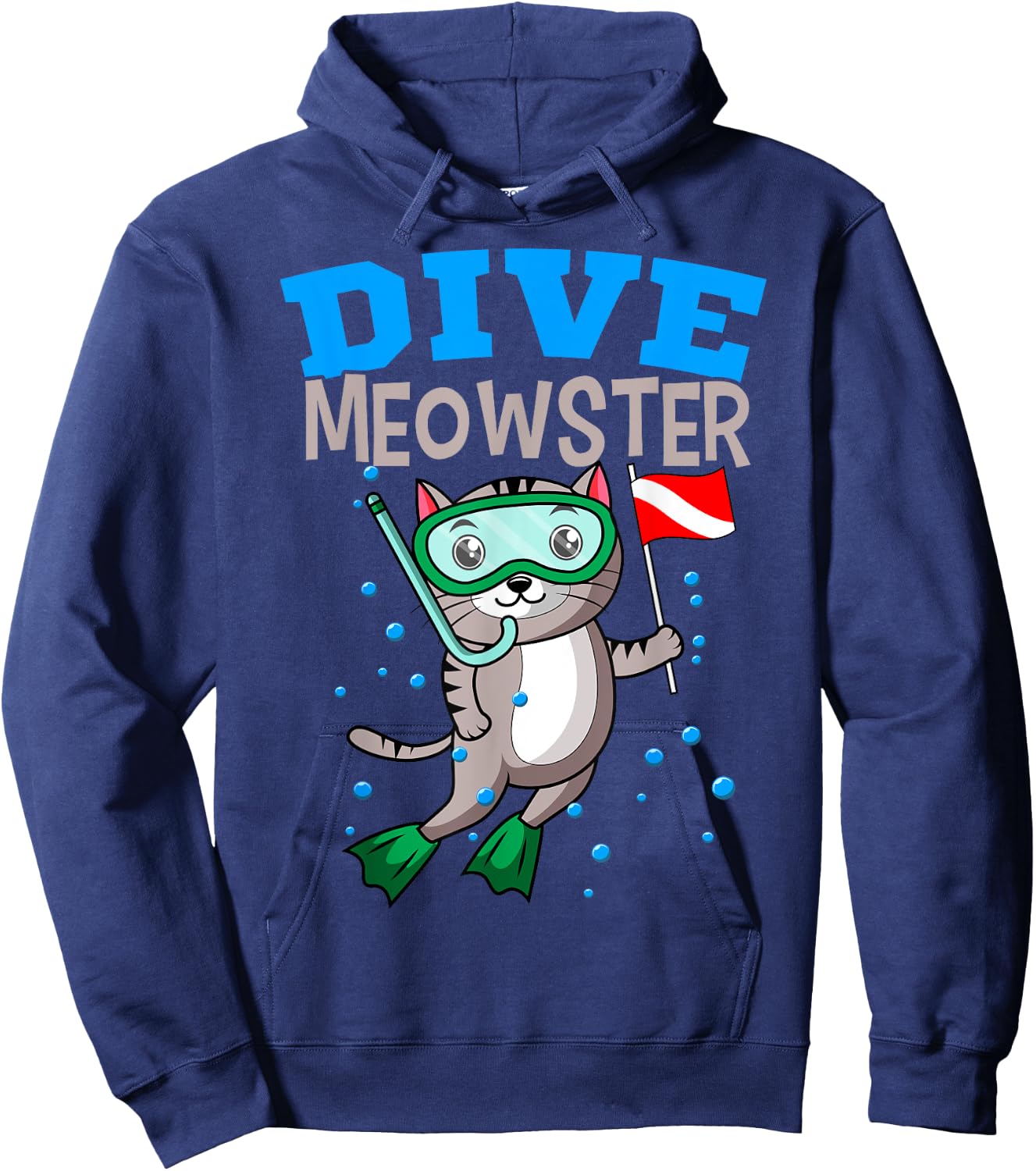 Cat Diver Meowster Scuba Diving Down Flag Underwater Dive Men Women Girls Kids Hoodie - Hoodie | Navy