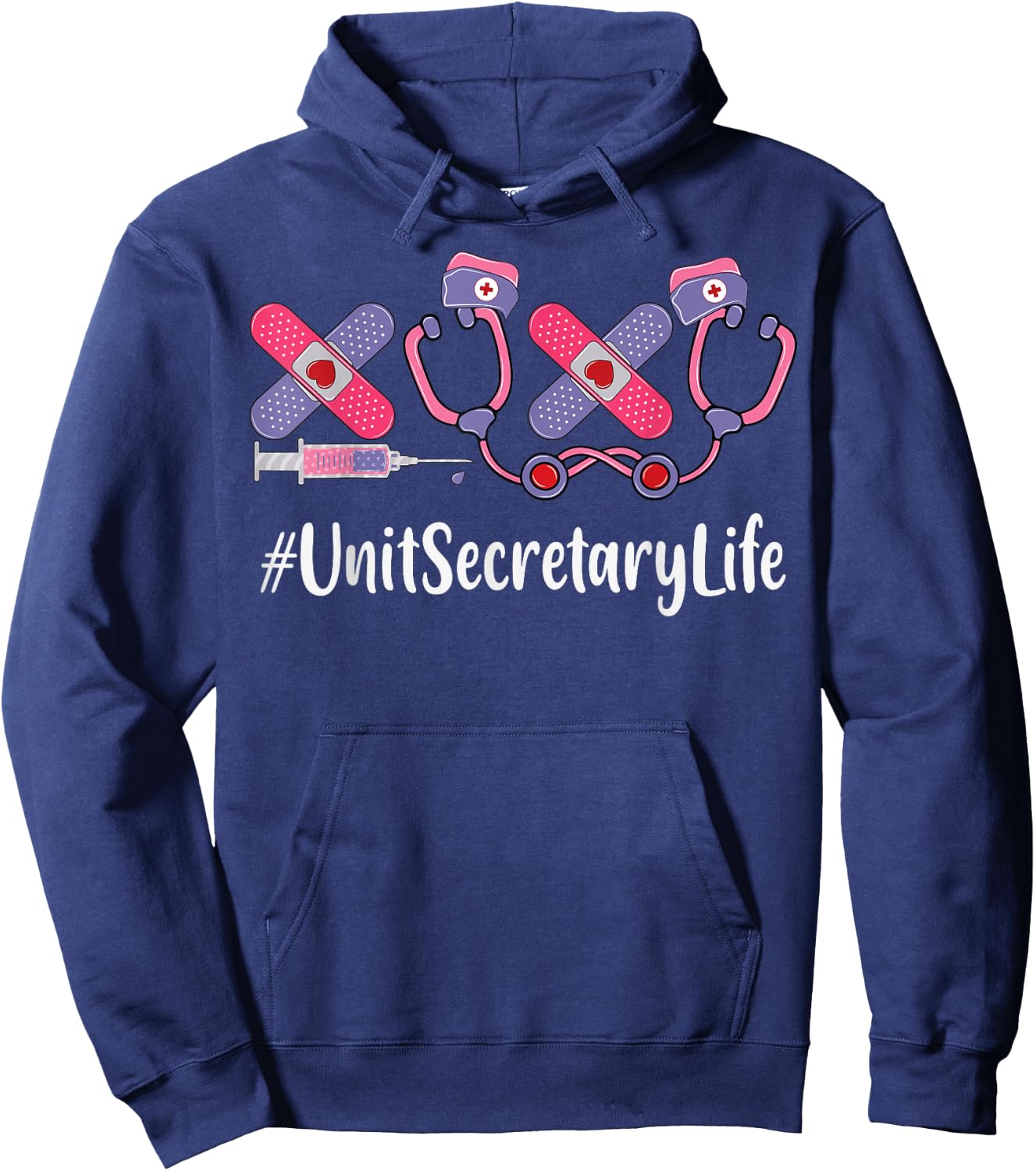 Unit Secretary Valentines Day Women Stethoscope Appreciation Hoodie - Hoodie | Navy