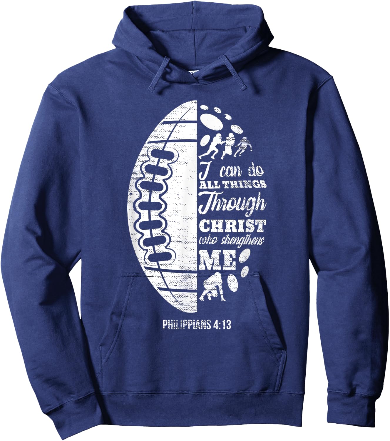 Philippians 4:13 Christian Football Funny Bible Verse Gift Hoodie - Hoodie | Navy