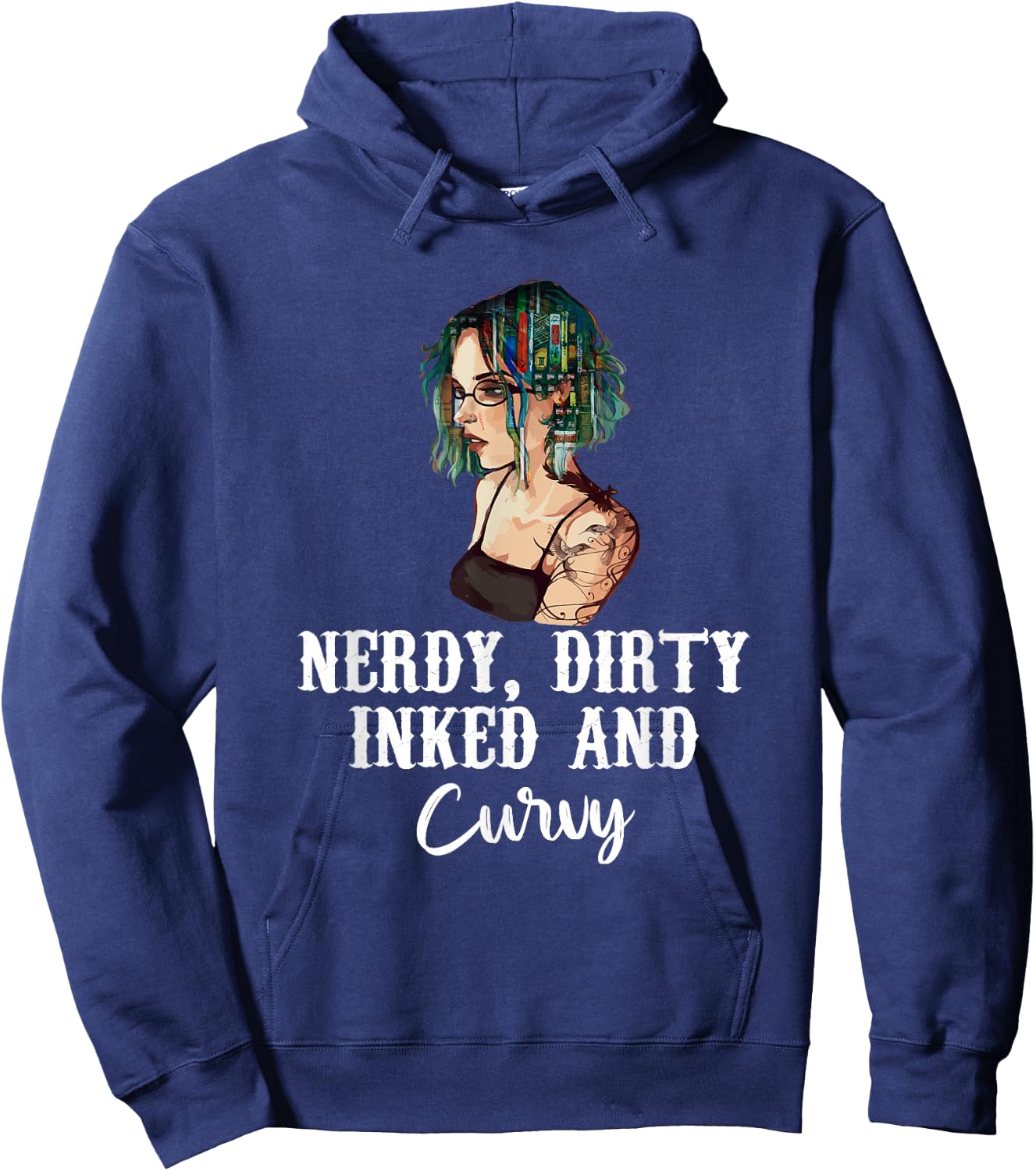 Nerdy Dirty Inked & Curvy - Reading Tattoo Lovers Hoodie - Hoodie | Navy