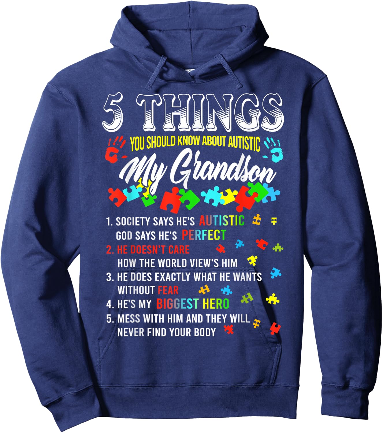 5 Things You Know About Autistic Grandson Autism Awareness Hoodie - Hoodie | Navy