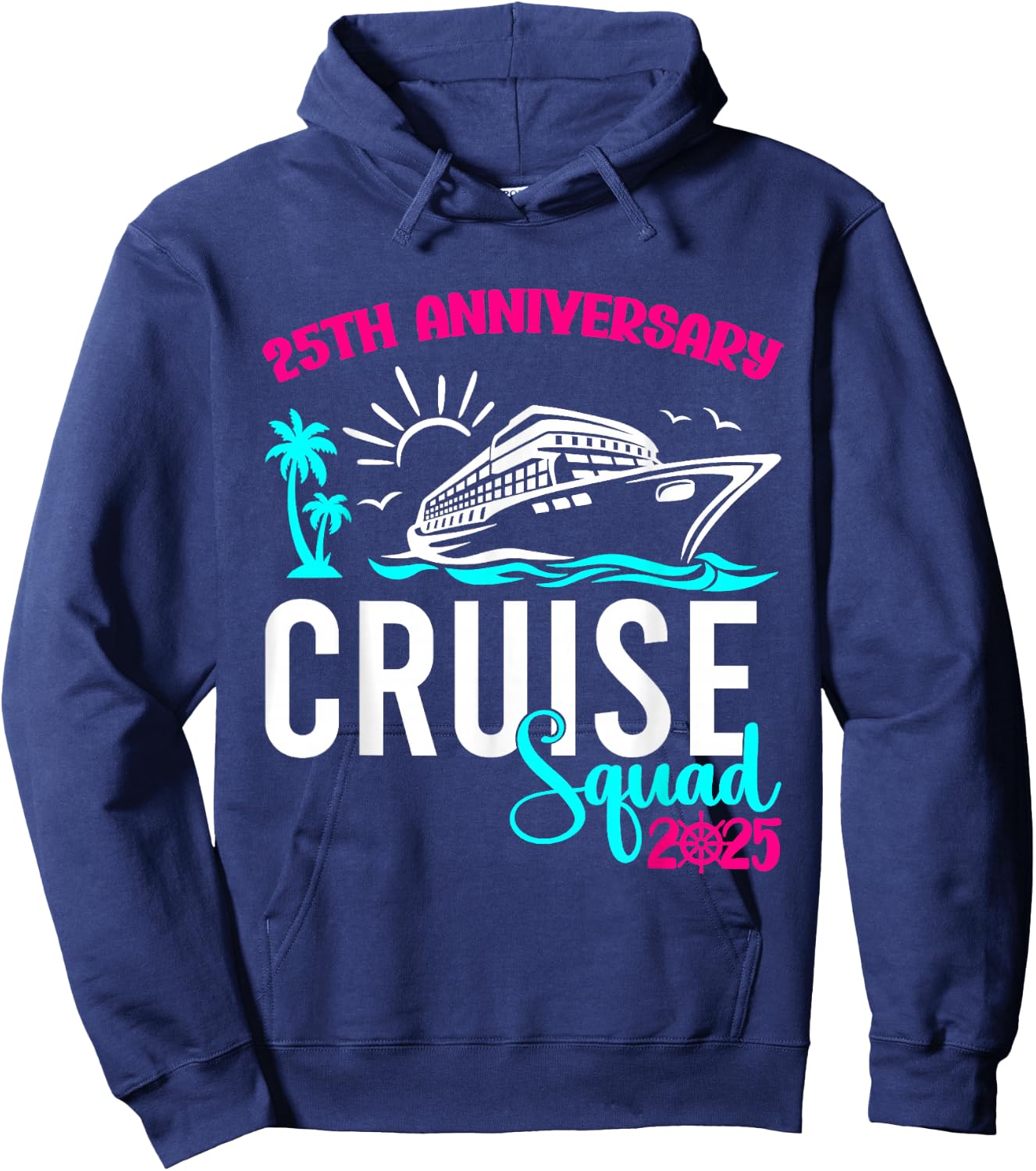 Cruise Vacation 2025 25th Anniversary Wedding Cruise Couple Vacation Trip - Black, , Short Sleeve, , Size Small Hoodie - Hoodie | Navy