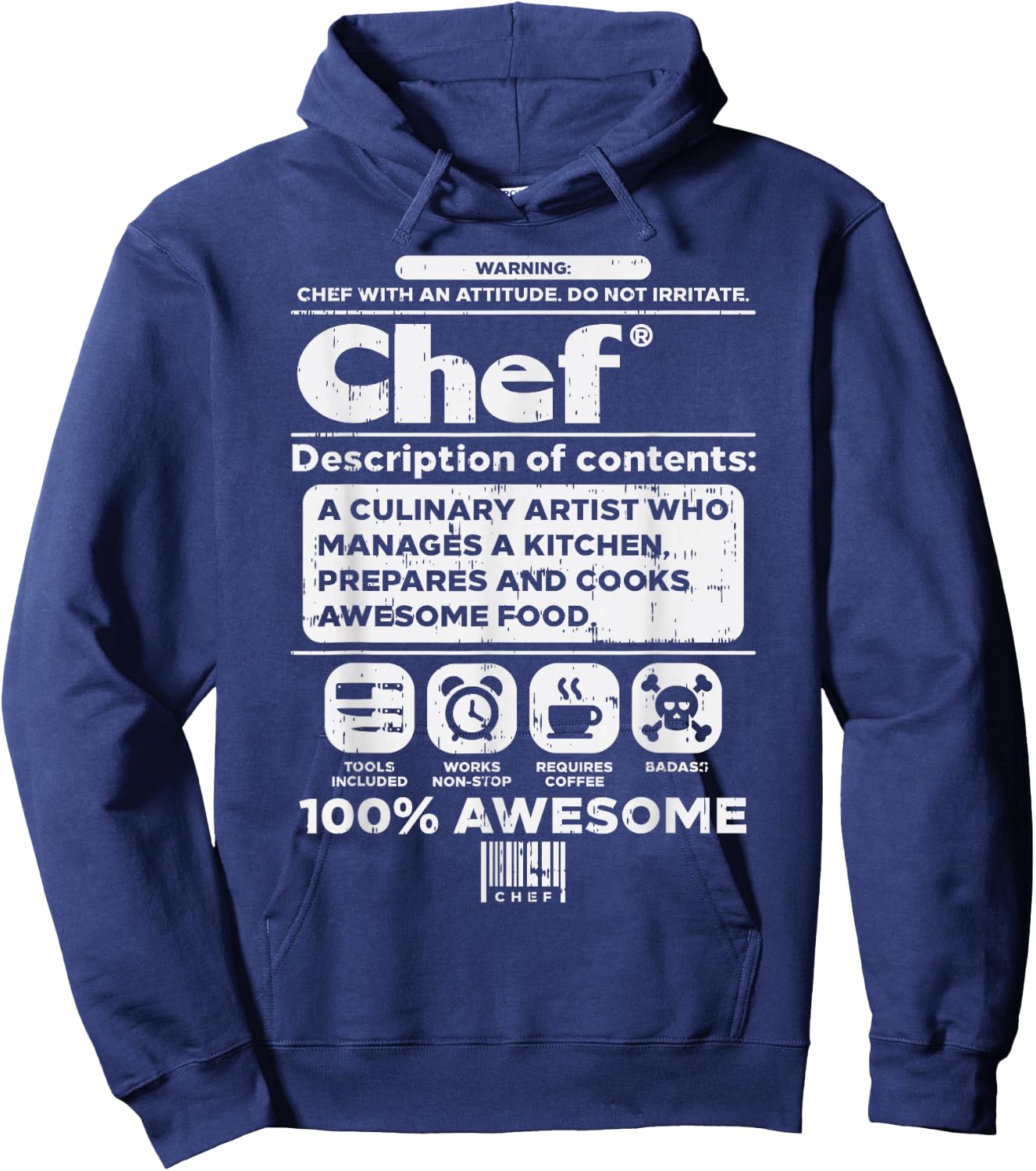 Warning Chef 100% Awesome Culinary Artist Men Women Gift Hoodie - Hoodie | Navy
