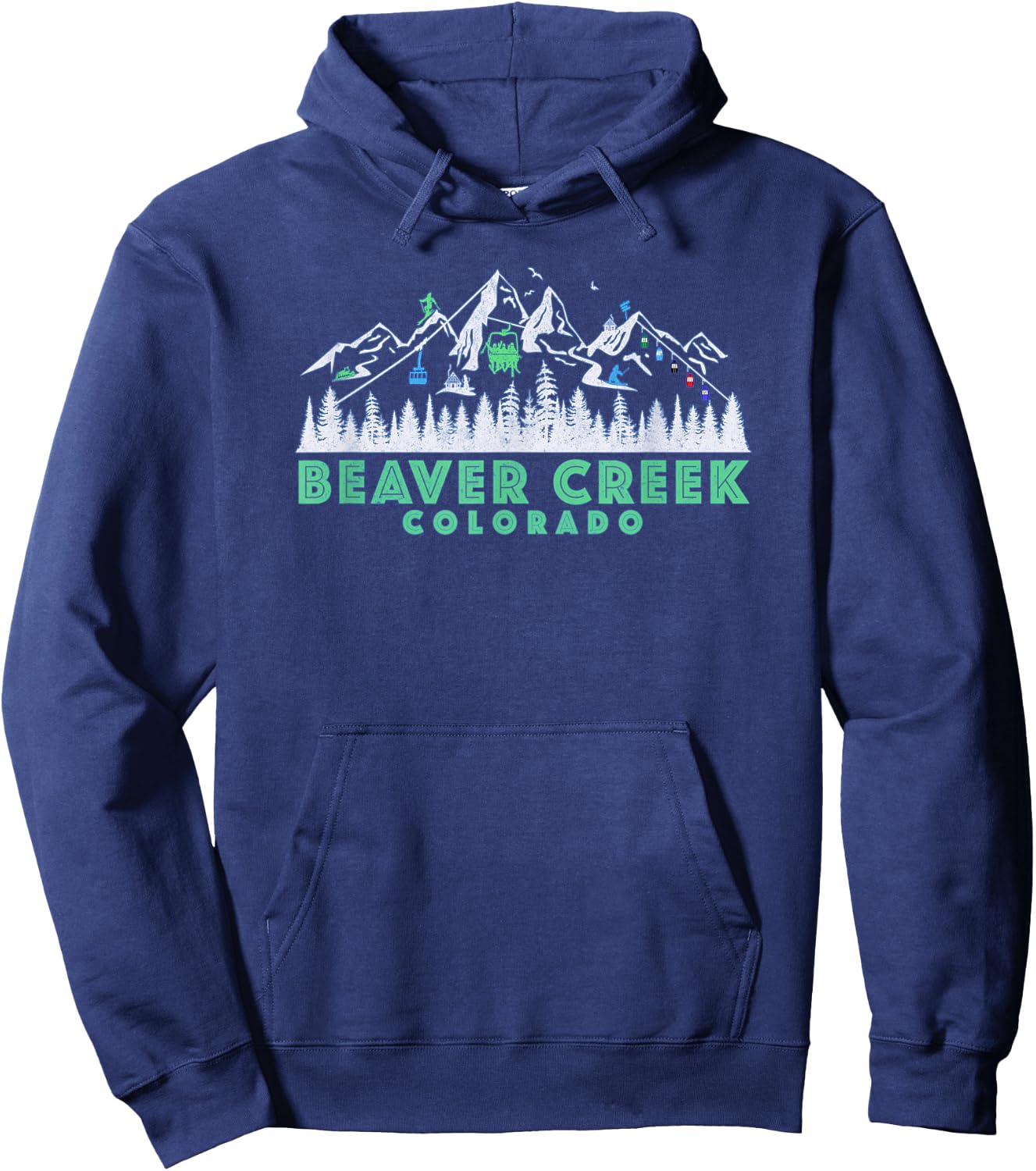 Retro Beaver Creek, CO Illustration - Vintage Snow Ski Hoodie - Hoodie | Navy