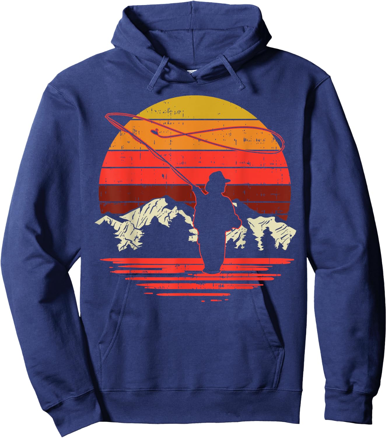 Fly Fishing Sunset Retro Trout Angling Fisherman Angler Gift Hoodie - Hoodie | Navy