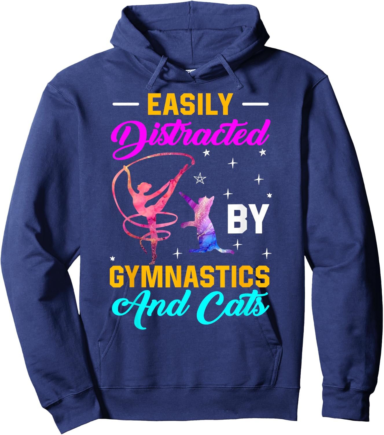 Easily Distracted By Gymnastics and Cats Gymnast Cat Lovers Women Girls Kids Hoodie - Hoodie | Navy