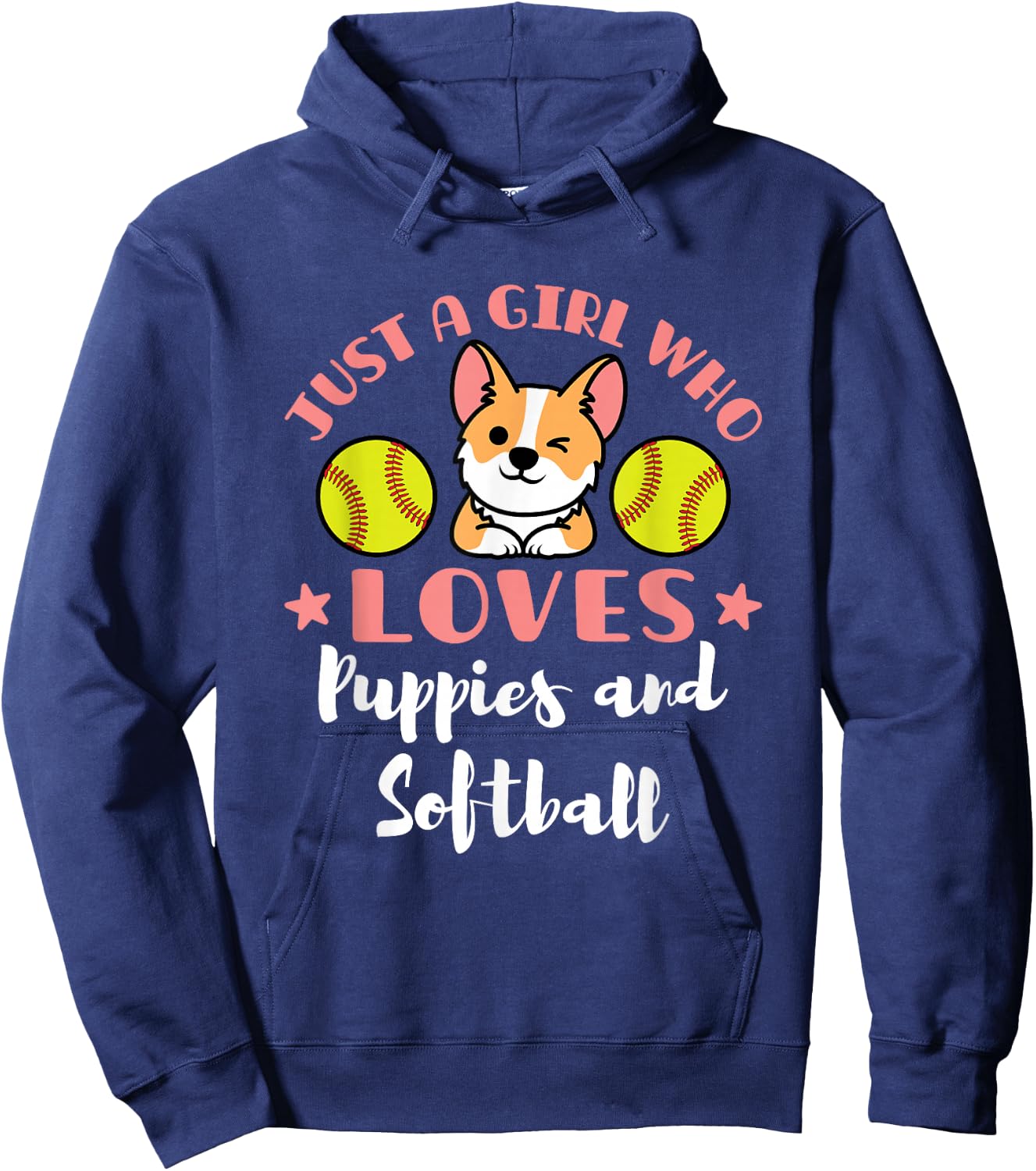 Just a Girl Who Loves Puppies and Softball Hoodie - Hoodie | Navy
