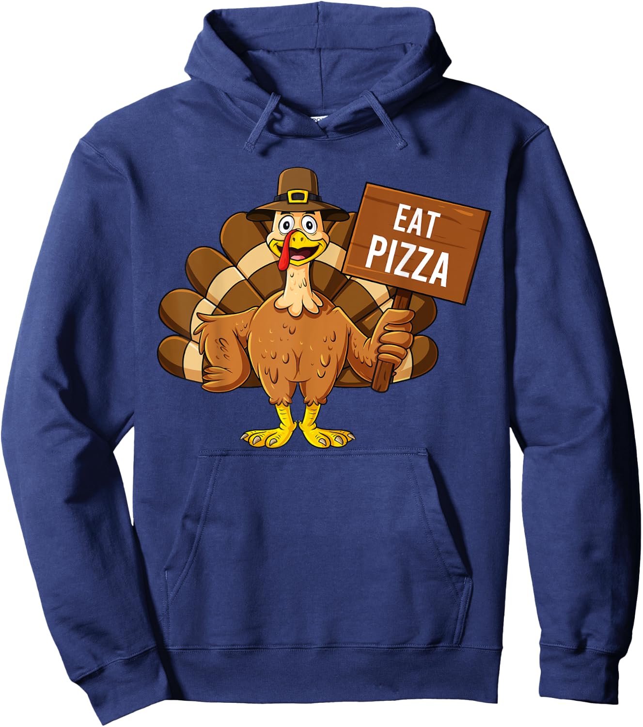 Turkey Eat Pizza Thanksgiving Funny Boys Girls Kids Hoodie - Hoodie | Navy