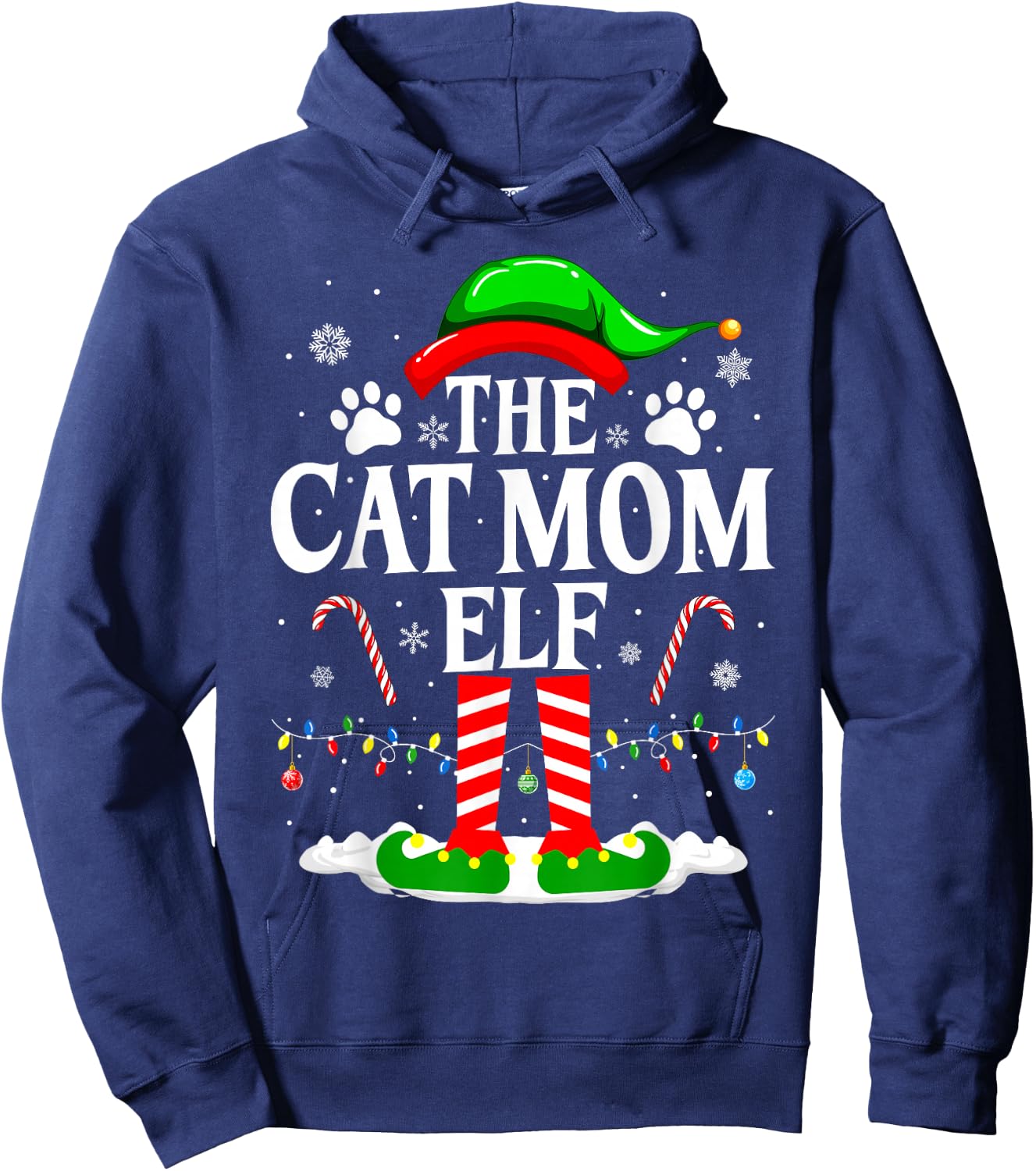 The Cat Mom Elf Xmas Funny Cats lover Christmas Cat Mom Hoodie - Hoodie | Navy