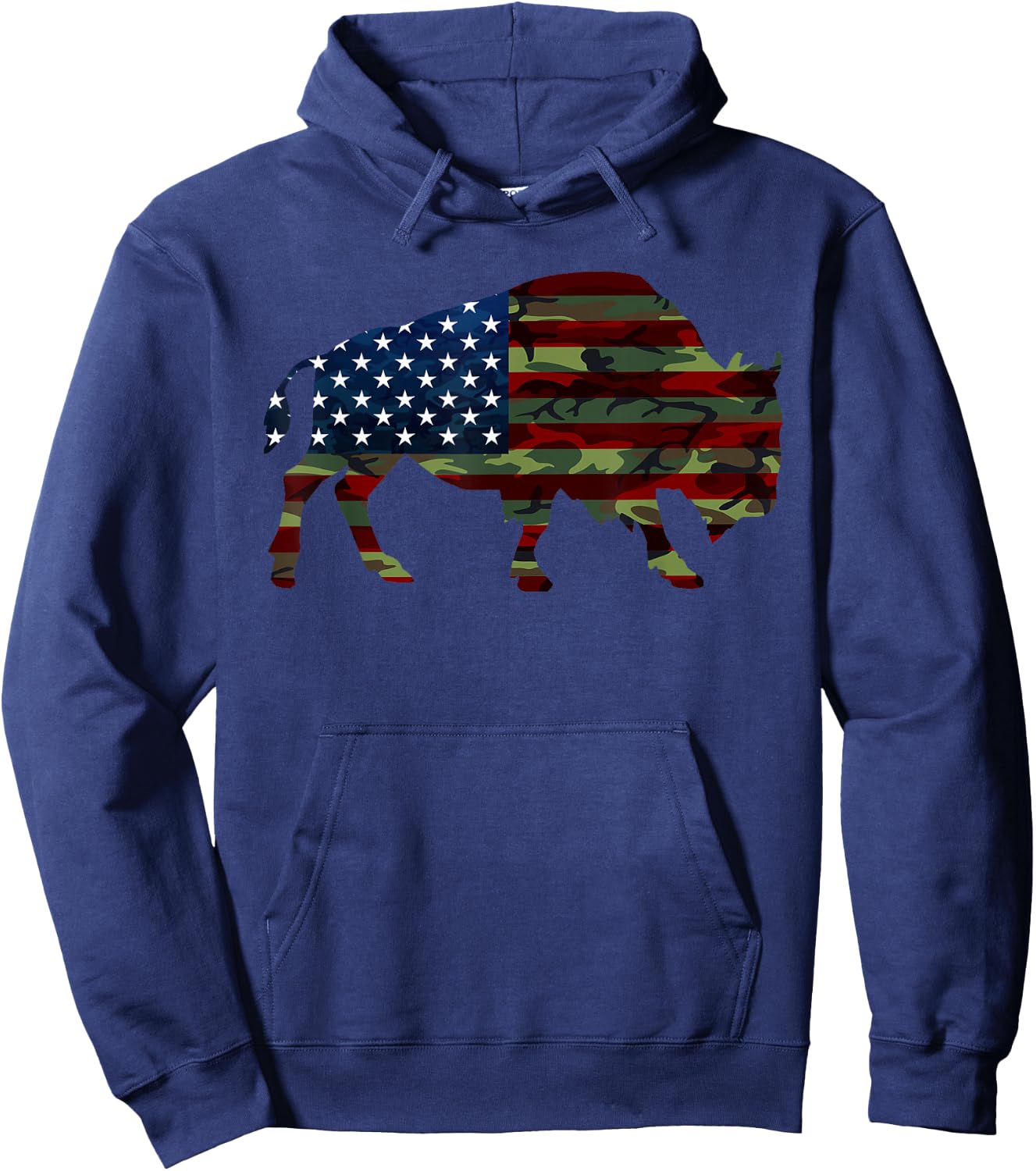 American Bison Cattle Ox USA Flag Camouflage Buffalo Hoodie - Hoodie | Navy