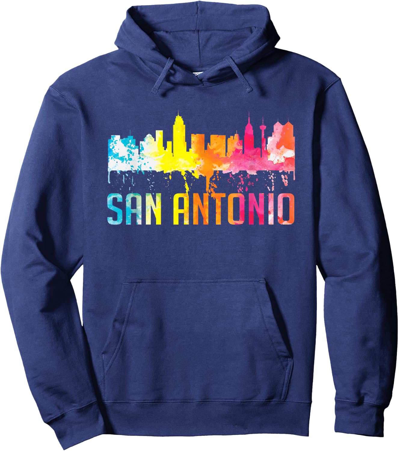 San Antonio Texas Retro Watercolor City Skyline Art Souvenir Hoodie - Hoodie | Navy