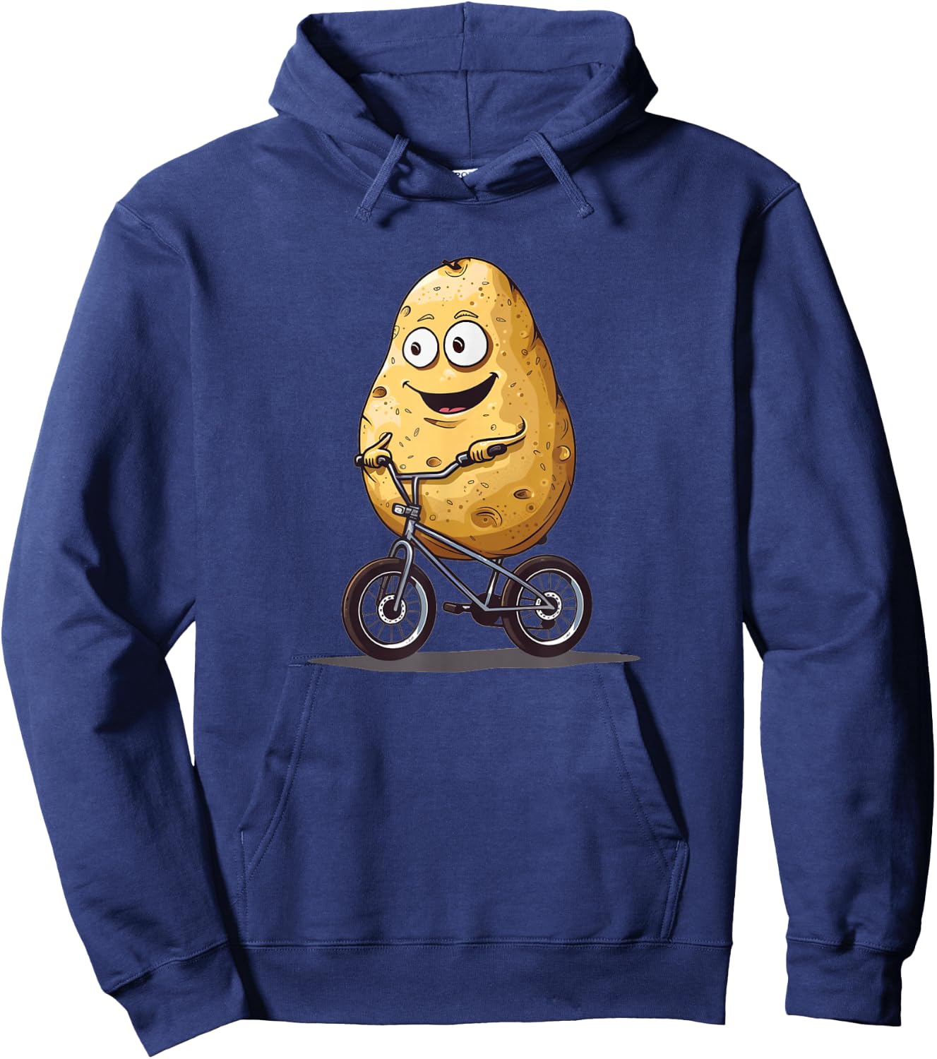 Smiling potato on BMX bike costume for adults and kids Hoodie - Hoodie | Navy