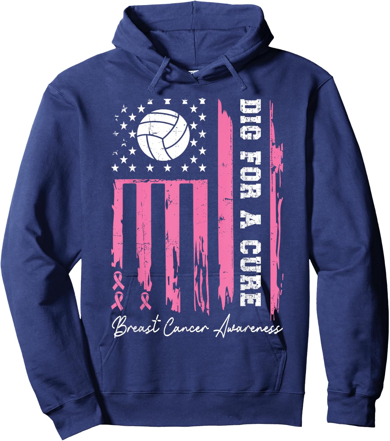 Dig For A Cure Breast Cancer Awareness Ribbon Volleyball Hoodie - Hoodie | Navy