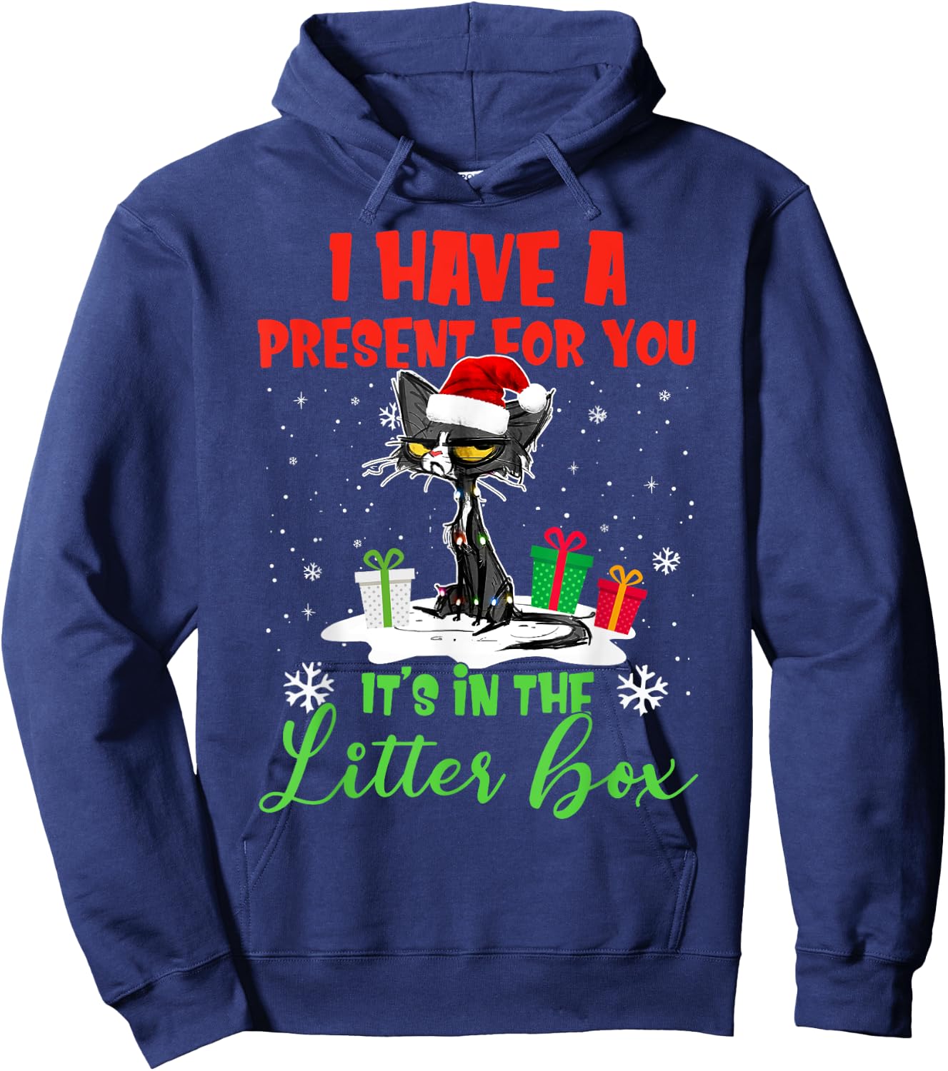 I Have A Present For You It's In The Litter Box Black Cat Women Hoodie - Hoodie | Navy