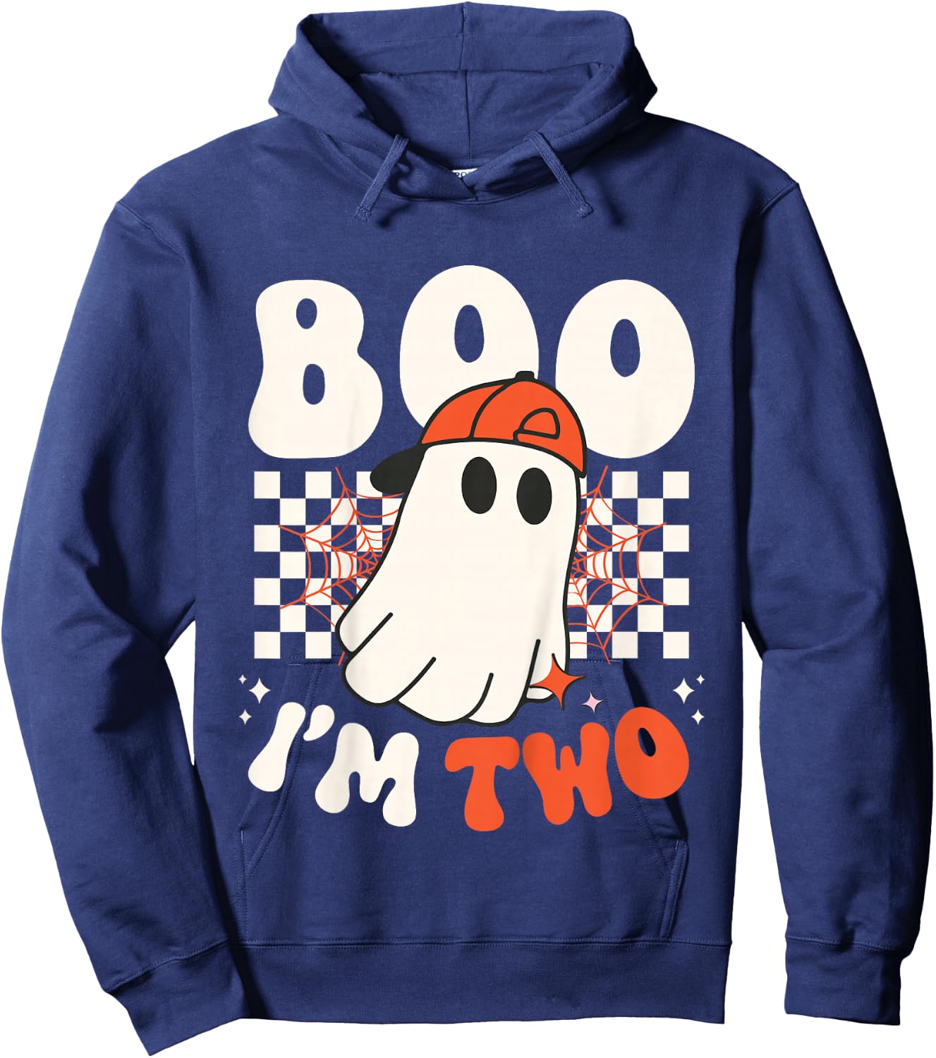 Kids Boo I'm Two Cute Ghost Groovy 2nd Second Birthday Boys Kids Hoodie - Hoodie | Navy