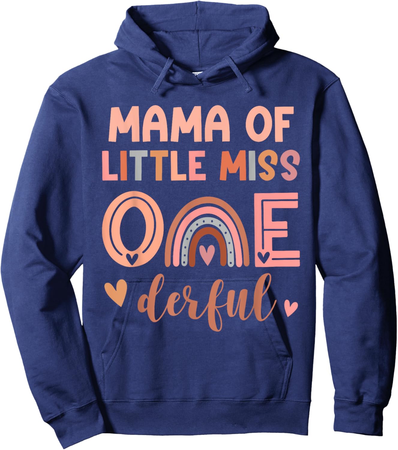 Mama of Miss Onederful 1st Birthday Party Girl Cute Mom Hoodie - Hoodie | Navy