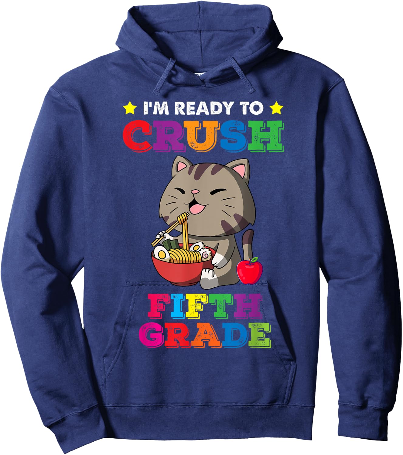 Ready to Crush 5th Grade Ramen Cat Back to School Hoodie - Hoodie | Navy