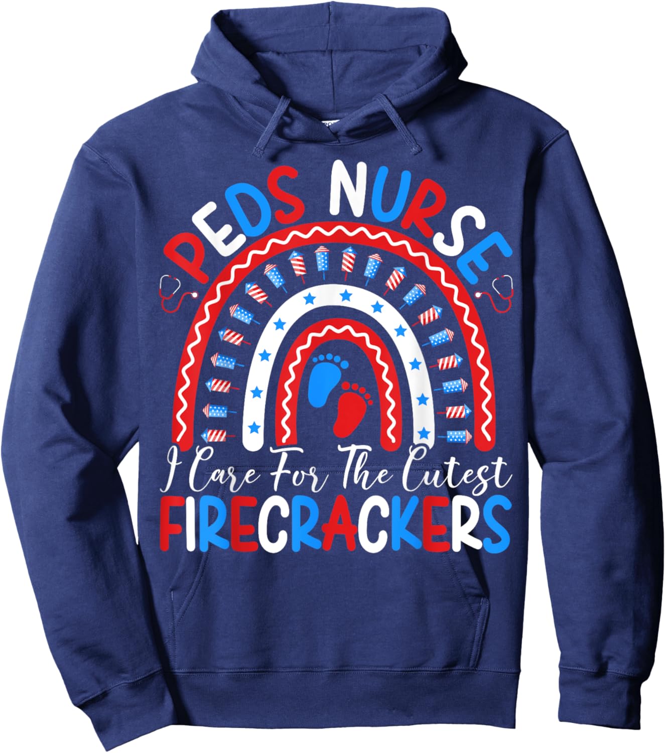 I Care For The Cutest Firecrackers 4th Of July PEDS Nurse Men Hoodie - Hoodie | Navy